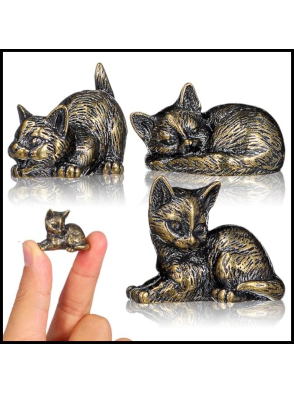 3 Pack Brass Cat Figurines Miniature Cat Statues Desk Decor Retro Style